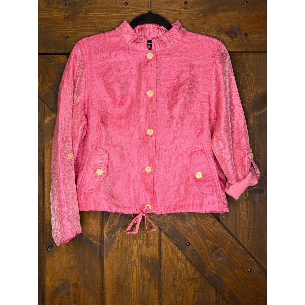 Vintage Linear women’s PL Pink Long sleeve shimmery button down jacket shirt